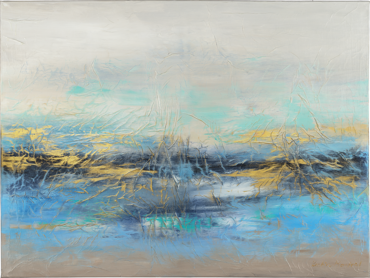Aufhellung von Kerstin Nieto Madrid: ein heller Himmel über einem Horizont aus Türkis, tiefem Blau und Gold.